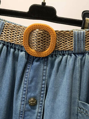A-Line Button Denim Skirt