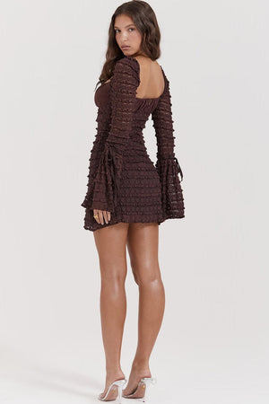 Coffee Ruched Mini Dress