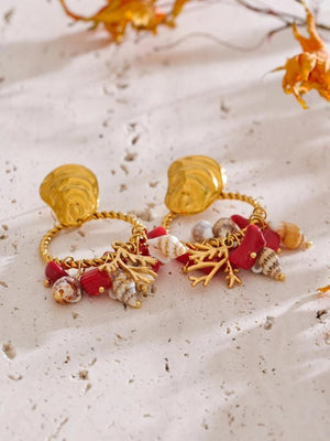 Seashell Beaded Hoop Earrings