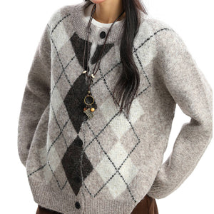 Library Crush Argyle Button Up Cardigan