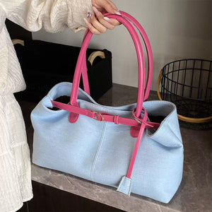 Color Block Denim Belted Bag