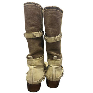 Cream Cowboy Boots with Buckle Straps