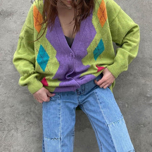 1960s Groovy Colors Argyle Cardigan