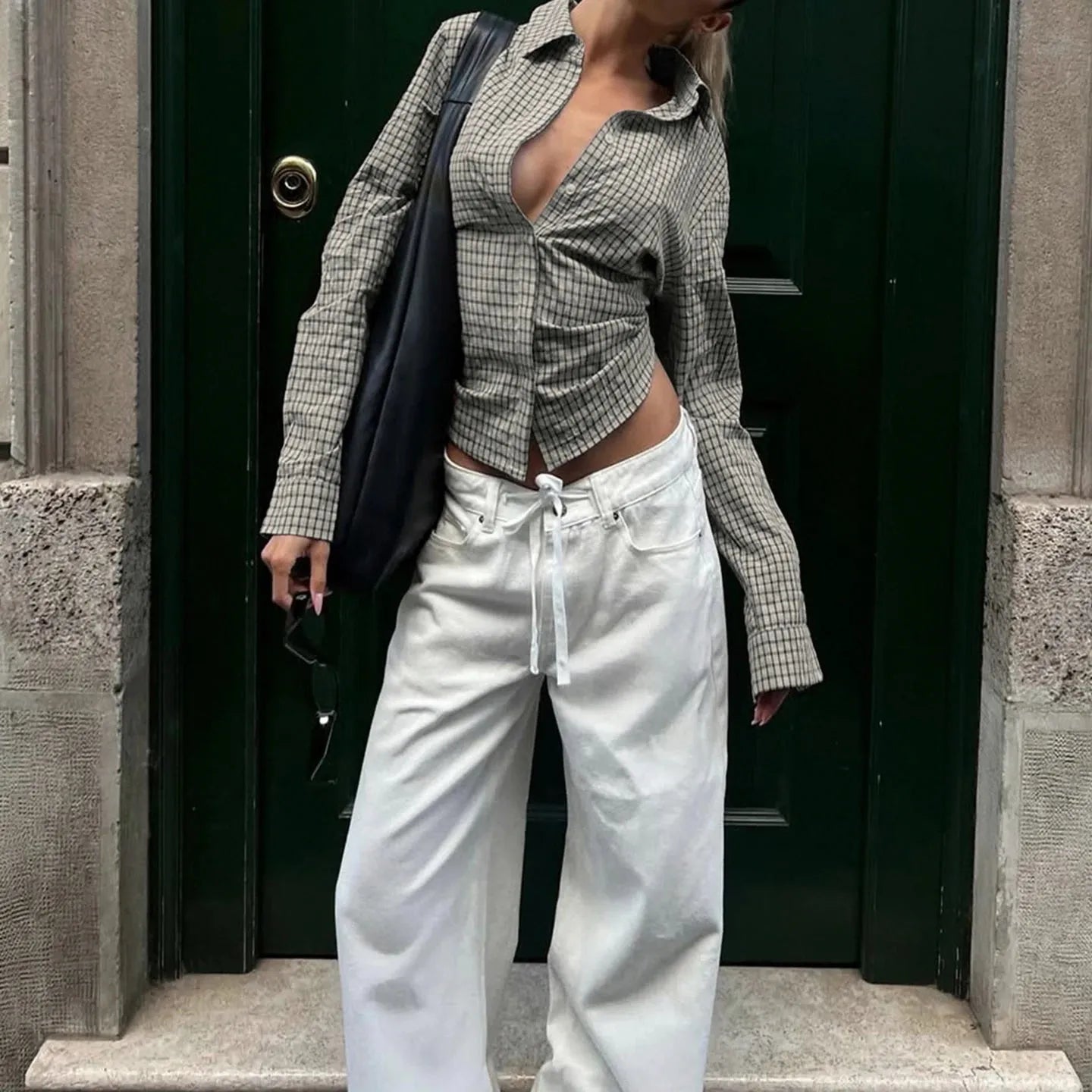 Back Tie Plaid Shirt