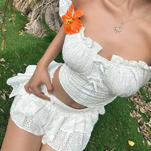 Coquette Broderie Anglaise Top & Mini Skirt Two Piece Set