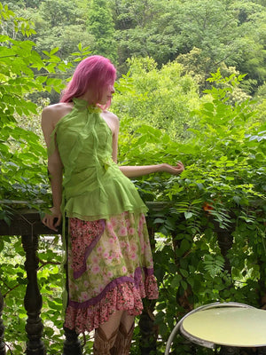 Fairycore Floral Ruffled Top