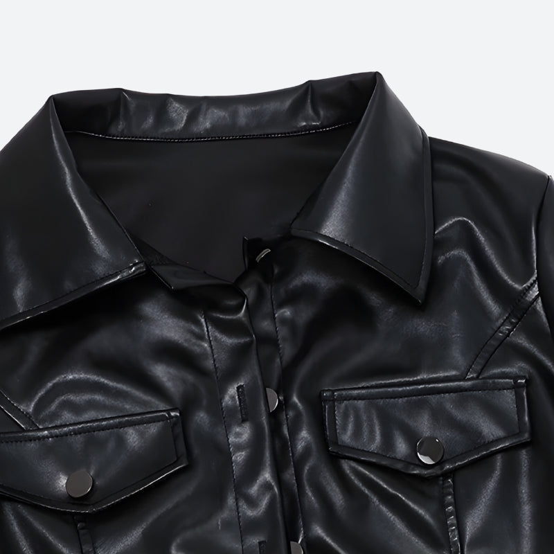 Faux Leather Cropped Jacket