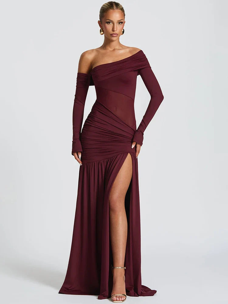One Shoulder High Slit Maxi Dress
