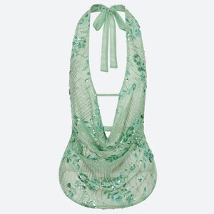 Plunge Neck Sequined Beaded Top