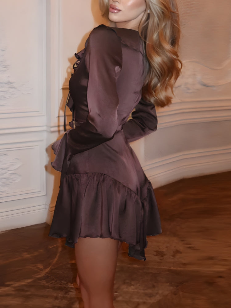 Satin Ruffled Mini Dress