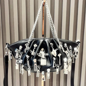 Weirdcore Zipper Charm Shoulder Bag