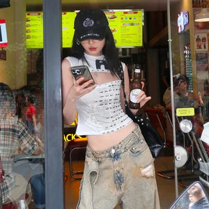 Y2K Printed Cut Out Top