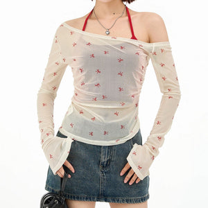 Balletcore Aesthetic Bow Mesh Top