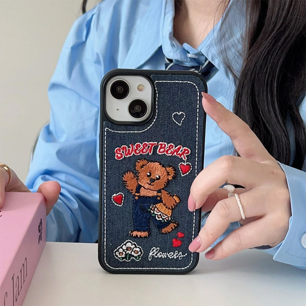 Sweet Bear Embroidery iPhone Case