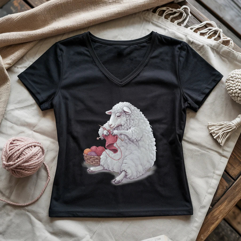 Woolly Knitting Lady V-neck