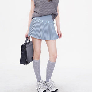 Playful Bows Pleated Mini Skirt