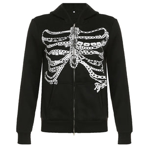Chain Skeleton Print Grunge Hoodie