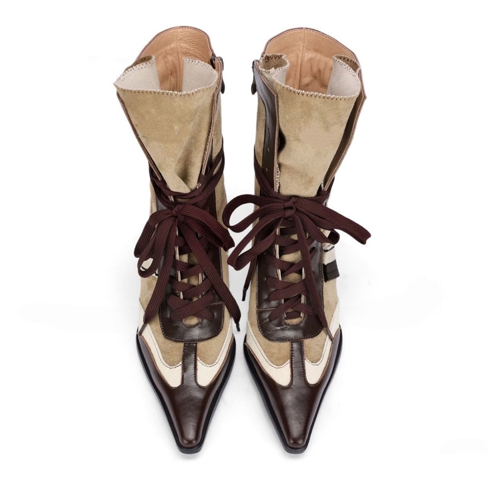 Coffee & Cream Pointed Toe Wedge Boots