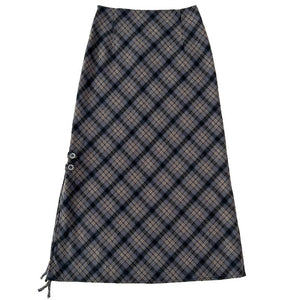 Dark Academia Plaid Side-Slit Skirt
