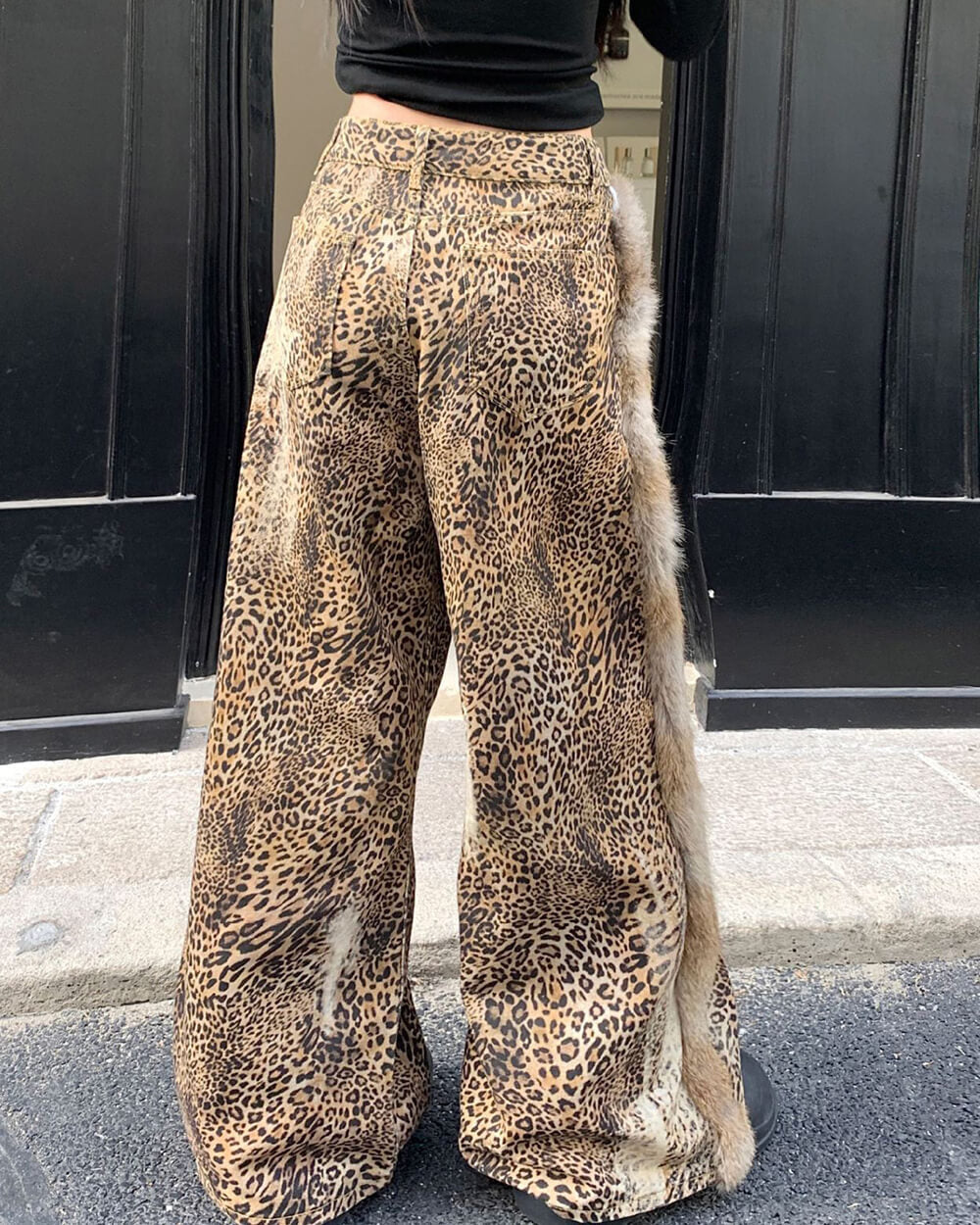 Faded Leopard Print Wide-Leg Trousers
