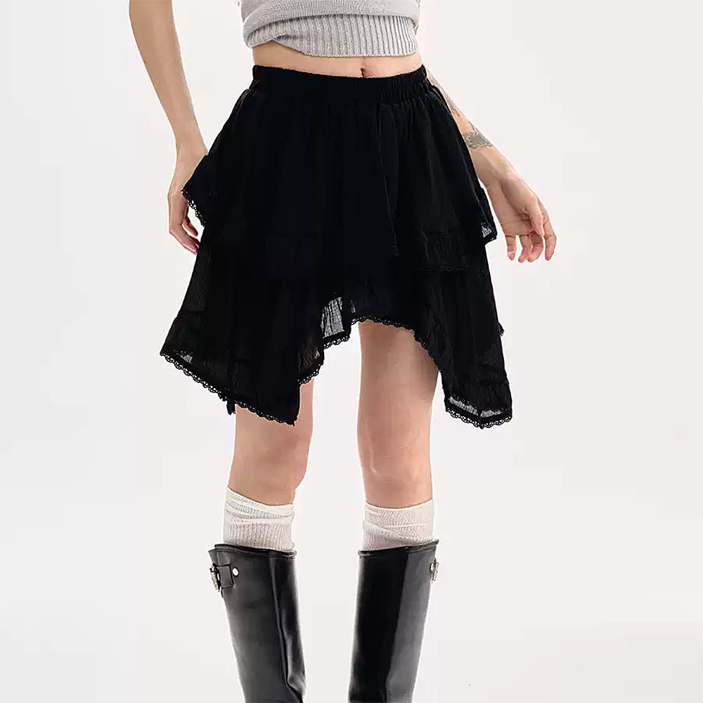 Fairycore Asymmetric Lace Ruffle Skirt
