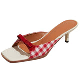 Gingham Picnic Bow Heeled Mules