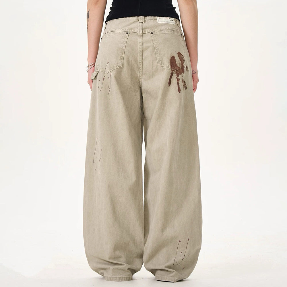 Handprint Wide-Leg Jeans