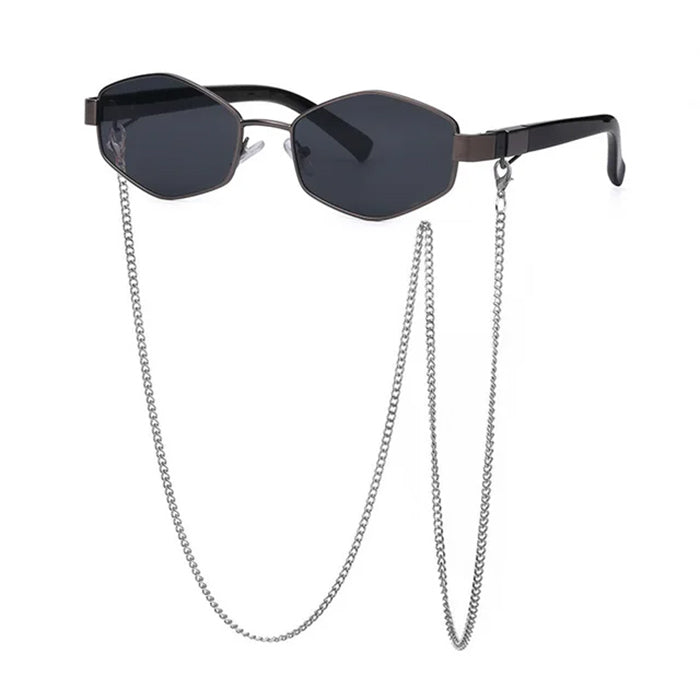 Hexagonal Sunglasses with Chain