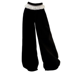 Lace Trim Waist Wide-Leg Trousers