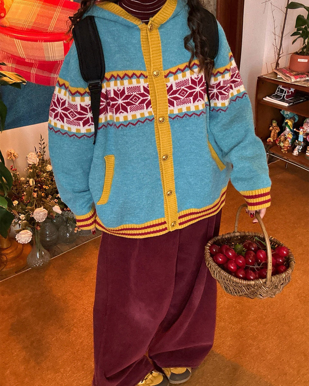 Lemon Chalet Pattern Cardigan