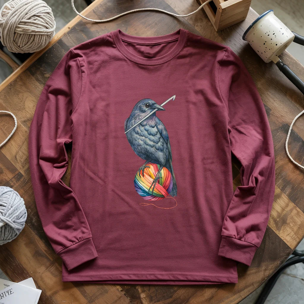 Crochet Crow Long Sleeve T-shirt