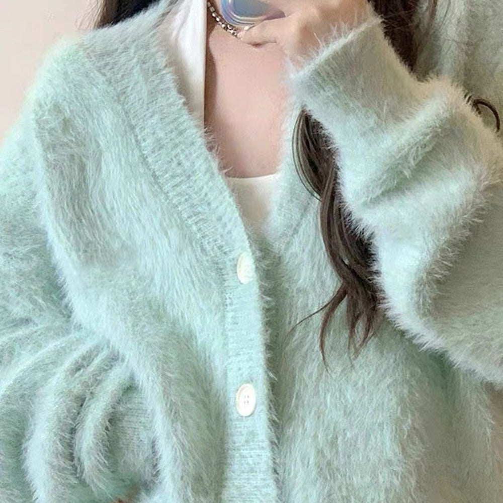 Mint Green Fuzzy Cardigan