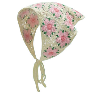 Pink Flower Crochet Bandana