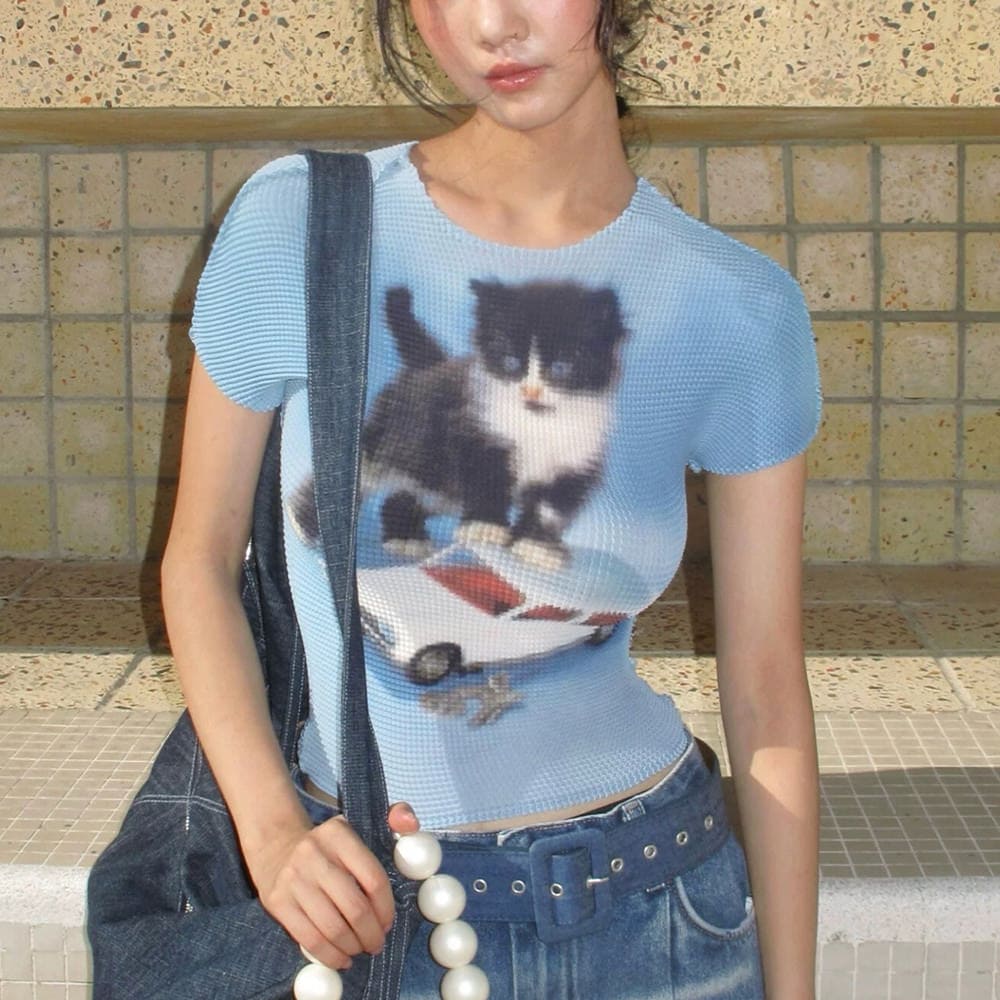 Playful Kitten Y2K Baby Tee