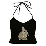 Rabbit Print Y2K Halter Top