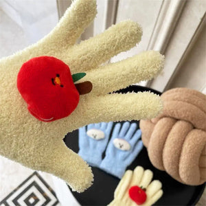 Red Apple Fuzzy Gloves