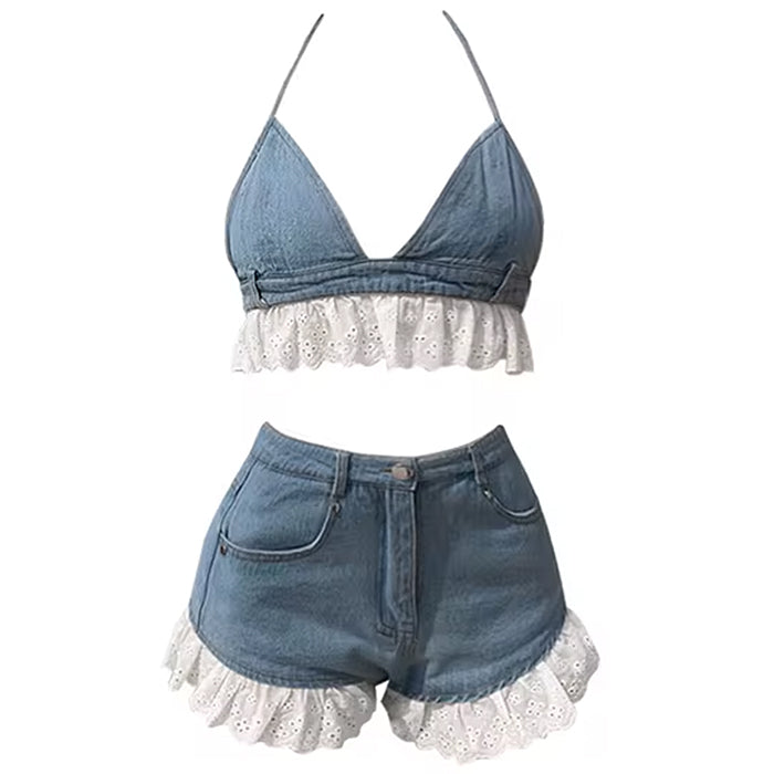 Sweet Ruffle Top & Denim Shorts Co-Ord