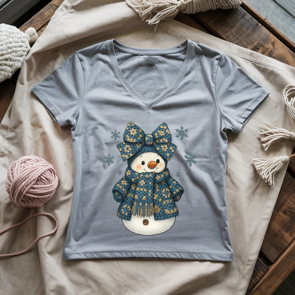Snowman Crocheter Lady V-neck