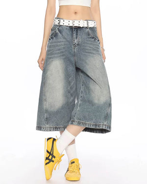 Wide Leg Vintage Wash Culotte Jeans