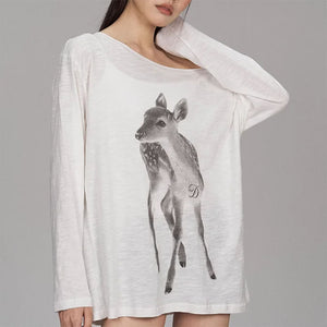 Y2K Deer Print One-Shoulder Top